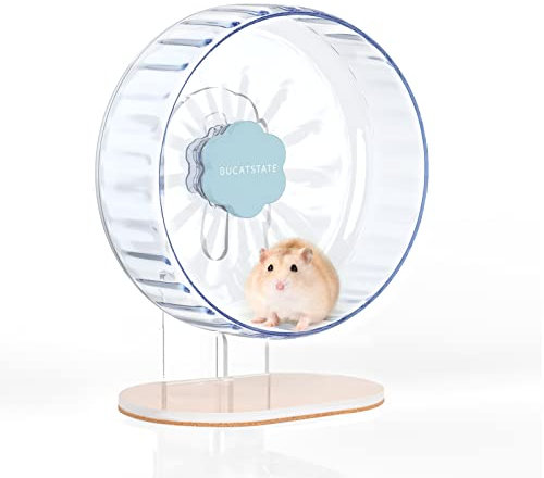 Bucatstate Hamsterrad, 26cm Laufrad Hamster Leise Hamster Spielzeug Transparent, rutschfeste Laufscheibe für Totoro Mouse Eichhörnchen Chinchillas Kleintier Haustier(Blau)
