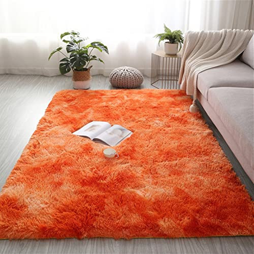 Lifup Rechteck Langflor Teppich Flauschig, Teppich Shaggy Anti Rutsch Pflegeleicht für Wohnzimmer Schlafzimmer Kinderzimmer Batik Orange 120 x 200 cm
