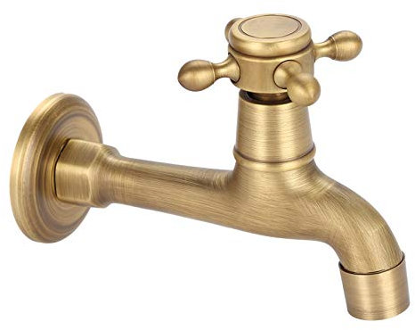 Vintage Kaltwasserhahn, Wasserhahn aus Massivem G1 / 2 Wandmontierter Wasserhahn Waschtischarmatur mit einem Kreuzgriff für Badezimmer WC Garten (Pool Wasserhahn lang wischen)