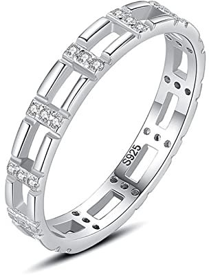 Musihy Ring Silber 925, Ringe Frauen Zweireihiger Silberring In Kettenform Silber Ringgröße 57 (18.1)