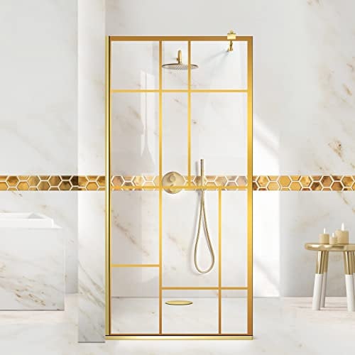 Aqua Roy Gold, Modell Urban Golden, Größe 100 cm ab 70/80/90/100/110/120, Walk in Duschwand 8mm Klarglas mit NANO-beschichtetem sandgestrahltem Muster (100x195cm)