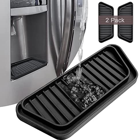 KindGa Refrigerator Drip Catcher Tray,Protector Ice and Water Dispenser Pan,Fridge Spills Water Pad Catch Basin for Drainage 2 Pack (Rectangular,Black)