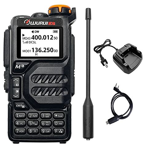 Wurui TXQ K5 Full Band walkie Talkie Profesional Adultos USB C Funda policia Largo Alcance Distancia 10km UHF VHF (K5 con Programa de programación)