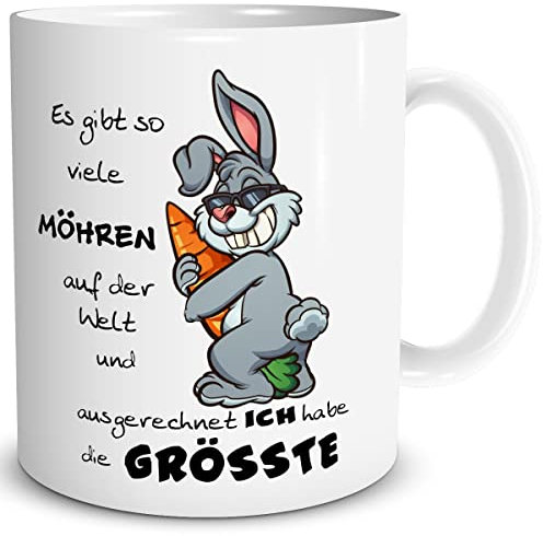 TRIOSK Tasse Hase mit Oster Hasen Spruch lustig Große Möhren Geschenk für Männer Vatertag Freunde Ostern Büro Kollegen Hasenliebhaber, Keramik 300ml