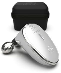 iAURA LUX Microcurrent 3D Facial Roller - Electric Face & Neck Lift/Toning Device with Vibration Massager Mode for Enhanced Face Contour, Tone & Reduced Puffiness with Travel Pouch