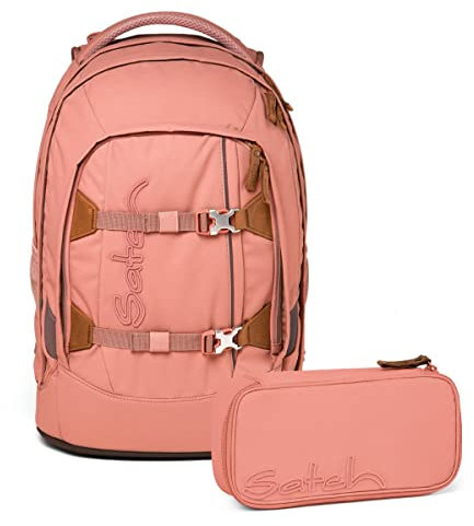 satch Pack Schulrucksack Set 2tlg. mit Schlamperbox (Nordic Coral), 45 x 30 x 22 cm