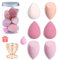 7 Pcs Makeup Blender Sponge Set - Soft Beauty Sponge Blender with a Bottle and Egg Case Holer for Blending Foundation, Cream and Powder (Pink+Matel Holder-Can Packing)