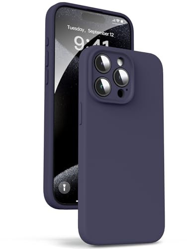 Supdeal Liquid Silicone Case for iPhone 15 Pro - [Camera All-Round Protection] [Soft Microfiber Lining Anti-Scratch] 4 Layer Full Covered Shockproof Gel Rubber Phone Case Cover, 6.1, Dark Purple