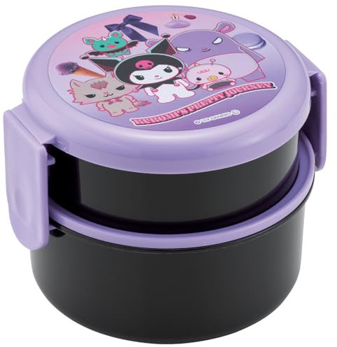 Skater Kuromi Bento-Lunchbox mit 2 Etagen, rund, mit Folk (500 ml) – authentisches japanisches Design – mikrowellengeeignet – Kuromi's Pretty Journey