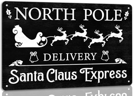 North Pole Delivery Santa Claus Express Lustiges Weihnachten Metall Blechschild Dekor Wandkunst für Zuhause Küche Cafe Bar Bauernhaus Retro Wanddekoration Rentier Poster 20,3 x 30,5 cm