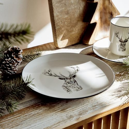 HOMLA Essteller Speiseteller Teller Porzellan Reindeer mit Hirsch 27 cm