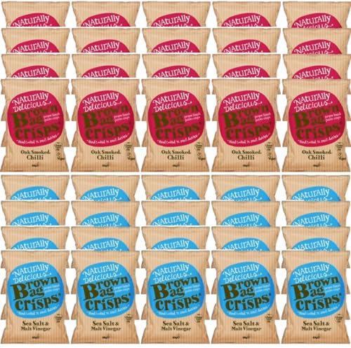 Brown Bag Oak Smoked Chilli Crisps and Sea Salt & Malt Vinegar Crisps (2 boxes)