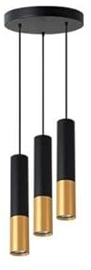 Hängende Leuchte, Pendelleuchte, GU10 x3 Kabel rund schwarz+gold., 2827