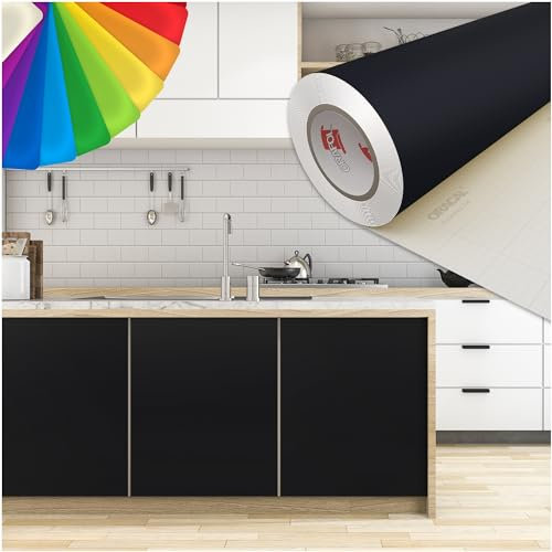 PRINT.GG Klebefolie Möbel - Möbelfolie in vielen Größen - Selbstklebende Folie in vielen Farben - Klebefolie Schwarz Matt für verschiedene Möbeltypen, 100 x 600 cm, Schwarz Matt