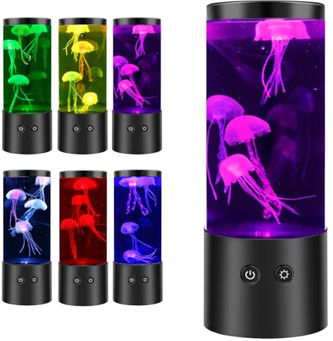 Jellyfish Lamp,Aquarium Sensory Lights with 7 Colour Changing Modes, Realistic Jellyfish Tank Mood Light,USB/Battery Operated Jellyfish Night Light for Living Room Bedroom Office Décor