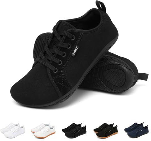 Geweo Barfußschuhe Sneaker Breite Walking Schuhe Barfuss Damen Herren Trail Laufschuhe Minimalistische Fitness Knit Unisex Weit rutschfest Zehenschuhe Zero Drop Solhe Freizeit Schwarz 41EU