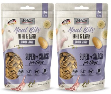 Mac's Dog Meat Bits 120g | leckerer Hundesnack, ohne Getreide | 2X 120g Huhn & Lamm | Leckerli für Hunde