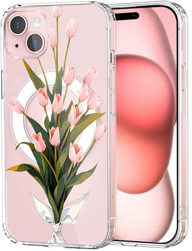MAYCARI Magnetic Case for iPhone 12, Cute Clear Flower-5 Design, Slim Transparent Phone Cover with MagSafe, Soft TPU & Crystal Material, Compatible with iPhone 12