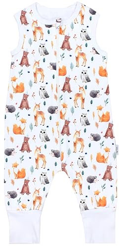 TupTam Sommerschlafsack Baby mit Füßen – Leichter Schlafsack Baby Sommer 0.5 TOG, OEKO-TEX, Farbe: Waldtiere Eule Bär Reh Fuchs, Größe: 80-86