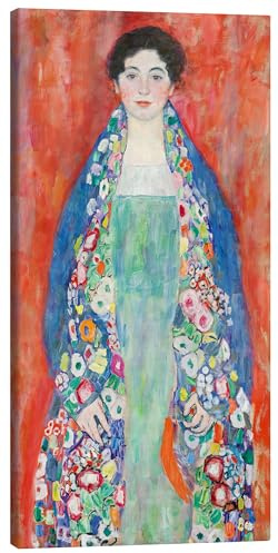 Posterlounge Porträt von Fräulein Lieser Leinwandbild | 40 x 80 cm von Gustav Klimt Orange Wandbilder Wanddeko