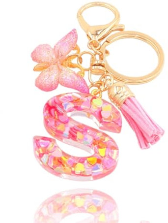 T TAKONE Schlüsselanhänger Buchstabe - Schmetterling Glitzer Rosa, Idealer Geschenk Auto Anhänger für Frauen/Kinder-S
