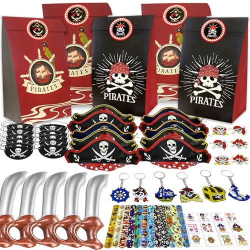 Gadget Pirati, Pirata Party Pensierino Pirata Compleanno per Bambini, Festa dei pirati, Festa dei Pirati, Sacchetti Regalo per Feste di Compleanno per Bambini, Cappello da Pirata, Anello Portachiavi