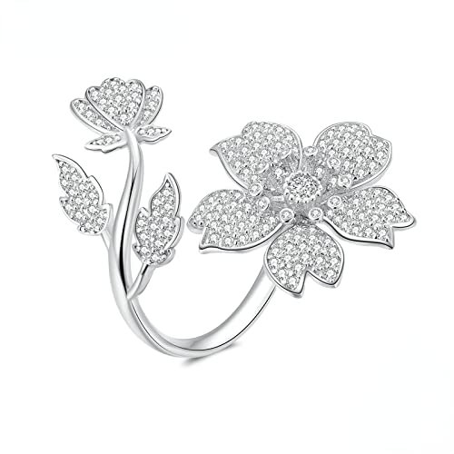 Anello Donna Ragazza,Anello Aperto in Argento 925, Fiore di Ciliegio, Anello Regolabile
