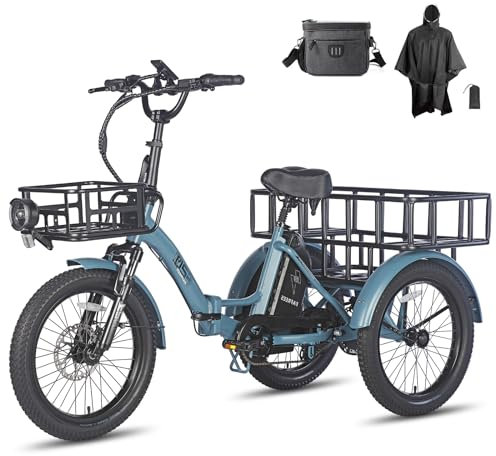 Fafrees Elektro Dreirad Fahrrad, 20 Zoll E-Trike 55-110KM Dreirad für Erwachsene mit 48V 18,2AH Akku, Tragkraft 180 kg, F20 Mate (+ vorderer Rahmen + vergrößerter hinterer Rahmen, Blau)