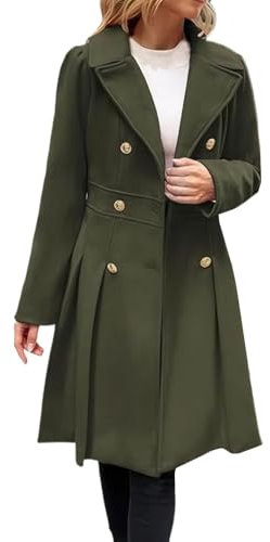 Femme Manteaux en Laine Mélangée à Double Boutonnage Manteau Longue Femme Hiver Chic et Elegant Chaud Manteau Mince Blazer Long Manteau Couleur Unie Coupe-vent Blouson,armée verte,3XL