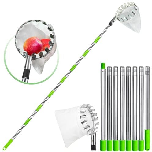Apple Picker with Telescopic Handle, 3.2M Fruit Picker, Telescopic Fruit Picker Tool, Fruit Grabber Easy to Pick High Up Fruit, Tree Picker for Orange Plum Lemon Pears