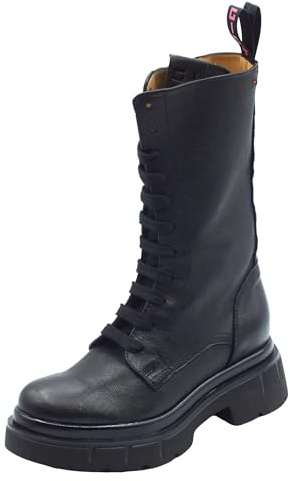 GIO+ CORA02A Combi Black Springerstiefel für Damen aus schwarzem Leder mit Schnürung und Reißverschluss