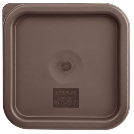 Hygiplas Square Food Storage Container Lid FX140, Brown, Small | Airtight seal prevents cross-contamination and leaks, safeguarding commercial kitchen hygiene during busy food prep shifts.