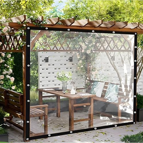 Gazebo Side Panels Transparent Waterproof Tarpaulin 0.12Mm Transparent Tarpaulin with Eyelets for Outdoor Canopy Balcony Gazebo Caravan Greenhouse,001,180x200CM/5.9x6.6FT