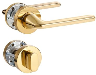 SORWDUERM Türgriff Pvd Gold Drückergarnitur, Edelstahl matt, Türklinke für Haustür und Innentür, L-Form, Rund-Rosette, WC