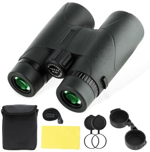 FOCUHUNTER Fernglas mit Tasche, 10 x 42, HD mehrfach beschichtetes Objektiv-Teleskop, wasserdicht, Prisma, Vogelbeobachtungsoptik mit skalierbarem Okular für Damen, Herren, Erwachsene, Kinder, Reisen