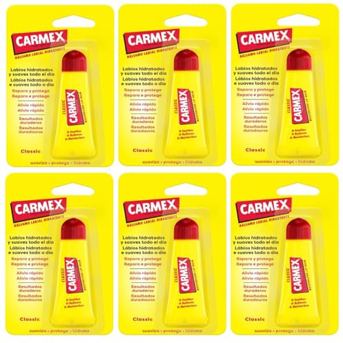 Carmex Klassischer feuchtigkeitsspendender Lippenbalsam, Tube 10 g, 6 Stück