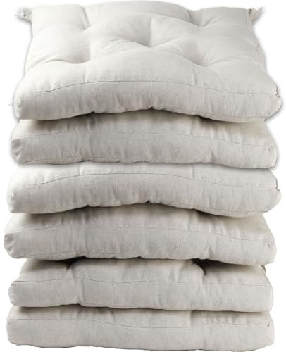 various Pack 6 Cojines para Silla，Cojin de Asiento Decorativo Funda de Poliéster y Relleno de Fibra Hueca 45x45x5cm,Ideal para Comedor, Terraza, Salón y Restaurante,Color Beige Lino