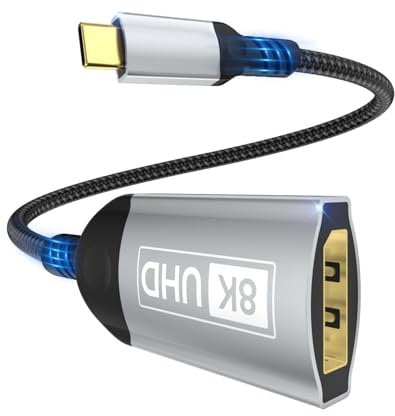 Nersligek Adaptador USB C a DisplayPort, 8K Tipo-C Macho a DisplayPort 1.4 Hembra, 8K@60Hz, 4K@144Hz, 4K@120Hz HDR Dinámico Thunderbolt4/3 a Display Port para iPhone Serie 16/15,MacBookPro,Galaxy S24
