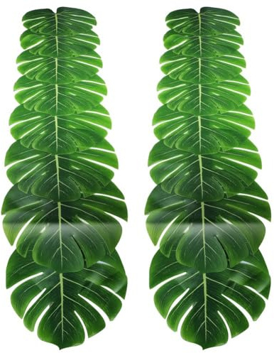 Paaruter 2PCS Artificial Palm Leaves Table Runners Long Tropical Palm Leaves Table Runner Faux Leaf Table Cloth 86.6In/220cm