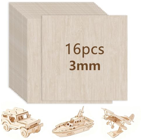 bechoanigel 16 Stück Sperrholzplatte 3mm,300 x 300mm Balsaholz,Leicht und Stabil,Holzplatten zum Basteln für DIY, Gemälde, Brandmalerei, Modellbau, Ideal Leeres Holzbrett
