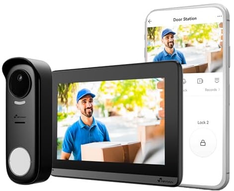 NIVIAN Videoportero Inteligente Inalámbrico WiFi con Monitor Táctil 7” Full HD, App Tuya, Audio Bidireccional y Abrepuertas Remoto, Placa Exterior IP65 con Visión Nocturna – Smart Security