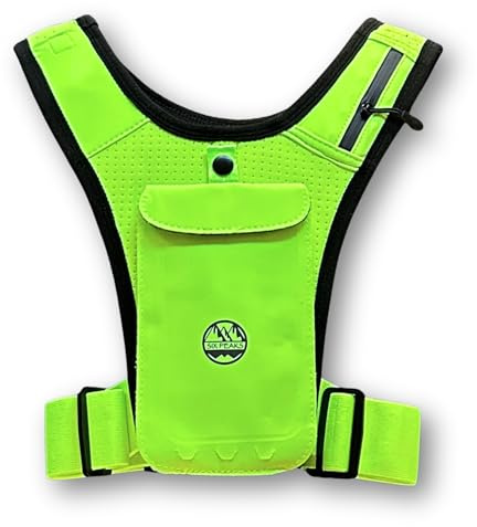 Six Peaks Laufweste mit Handyhalterung, reflektierendes Logo, verstellbar, Bequeme Passform für Joggen, Radfahren, Hundespaziergänge, sichere Taschen, Fluo Gelb