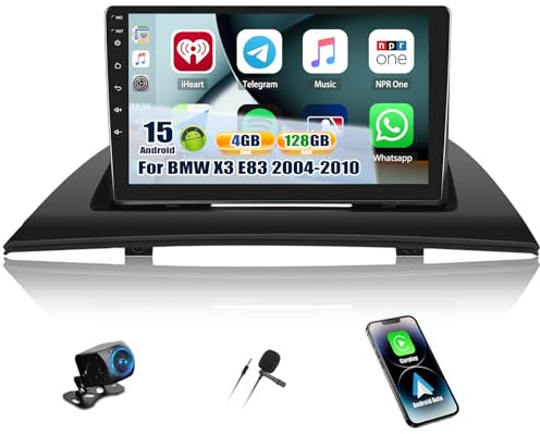 CAMECHO 4+128G Android 15 Autoradio 9 Zoll für BMW X3 E83 2004-2010 mit Rückfahrkamera, Wireless Carplay Android Auto Bluetooth Navi Radio mit 1280 * 720 Touchscreen, GPS WiFi FM/RDS +Canbus