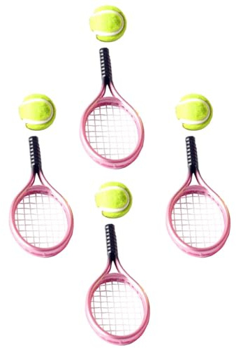BESPORTBLE 4 Sätze Miniatur Tennis Kunststoff Mini Tennisschläger mit Mini Tennisbällen Puppenhaus Zubehör für Puppen und Fotorequisiten