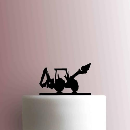 Tracteur pelle rétrocaveuse – Décoration de gâteau en acrylique 17,8 cm de large/marron