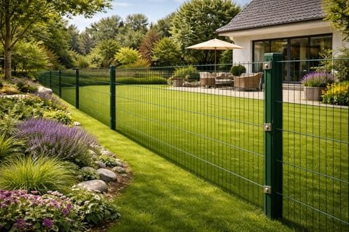Terrasse2000 Doppelstabmattenzaun Komplettset 6/5/6 mm – Metall Gartenzaun mit Pfosten – verschiedene Höhen und Längen (Grün, 30 m x 83 cm)