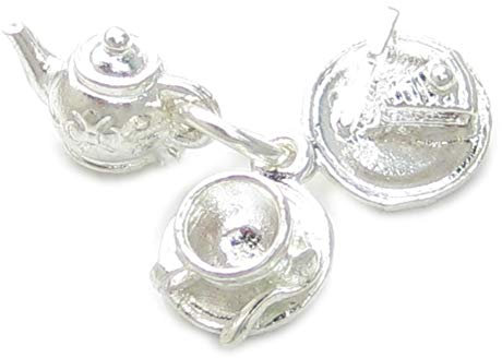 Teapot Tea Cup Plate with Cake sterling silver charm .925 x1 Teacup charms