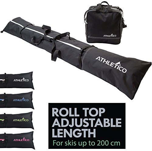 Athletico zweiteiliges Ski und Boot Bag Combo | Store & Transport Ski bis 200 cm und Stiefel bis Größe 13 | inkl. 1 Ski Bag & 1 Ski Boot Bag (Schwarz)