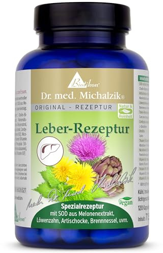 Leber-Rezeptur nach Dr. Michalzik, 500 mg Cholin-Bitartrat, 120 Kapseln | Mit Cholin, SOD Melonenextrakt, Artischocke und Mariendistel • eigene deutsche Produktion • ohne Zusätze