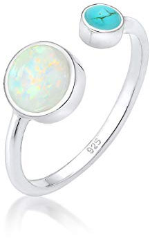 Elli Ring Damen Boho Offen Verstellbar mit Opal und Howlith Edelstein in 925 Sterling Silber